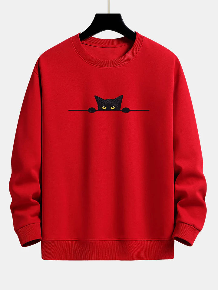 Sweatshirt Relax Fit à Imprimé Chat Noir