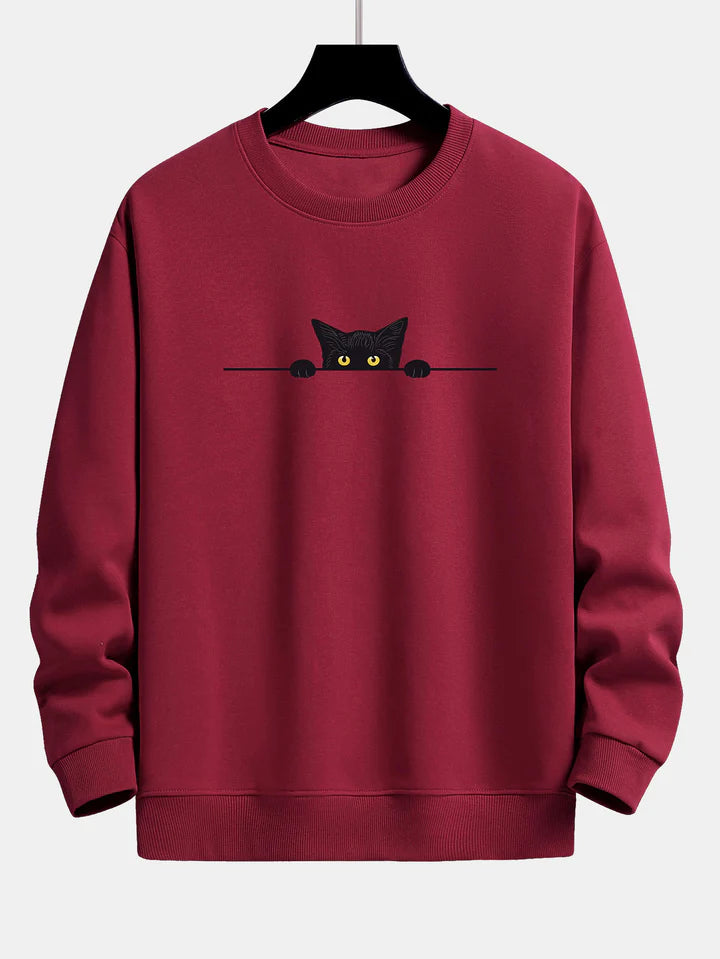 Sweatshirt Relax Fit à Imprimé Chat Noir