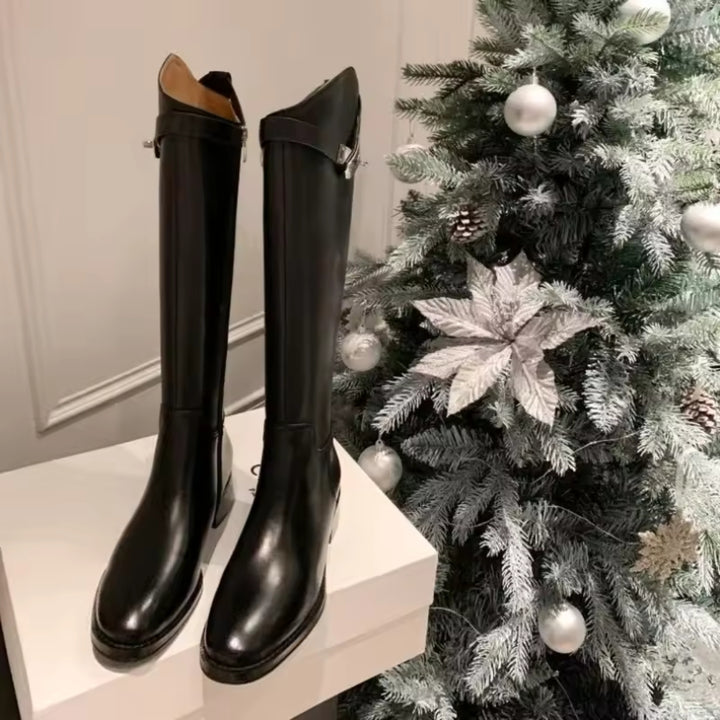 Bottes Plates Hautes Jusqu'aux Genoux à la Mode avec Fermeture Éclair Latérale