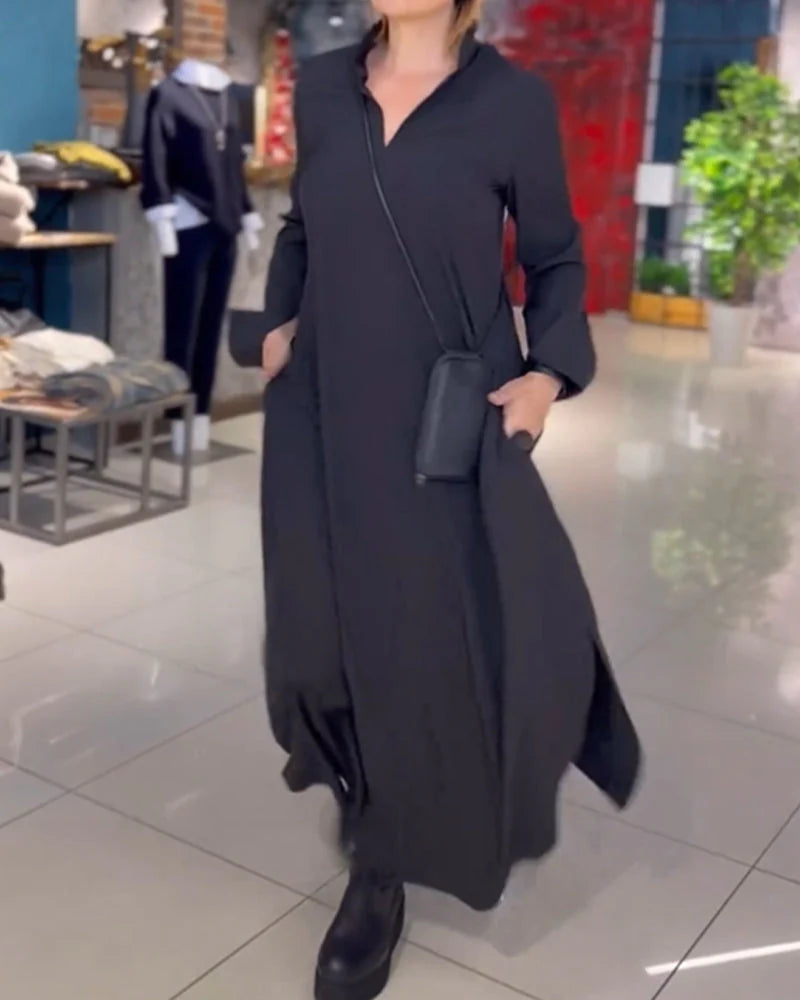 Evia™ | Robe longue ample avec col et fente latérale