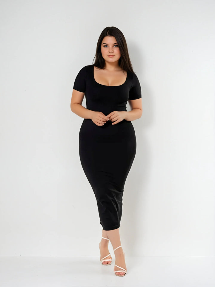 Robe Gainante Midi à Manches Courtes