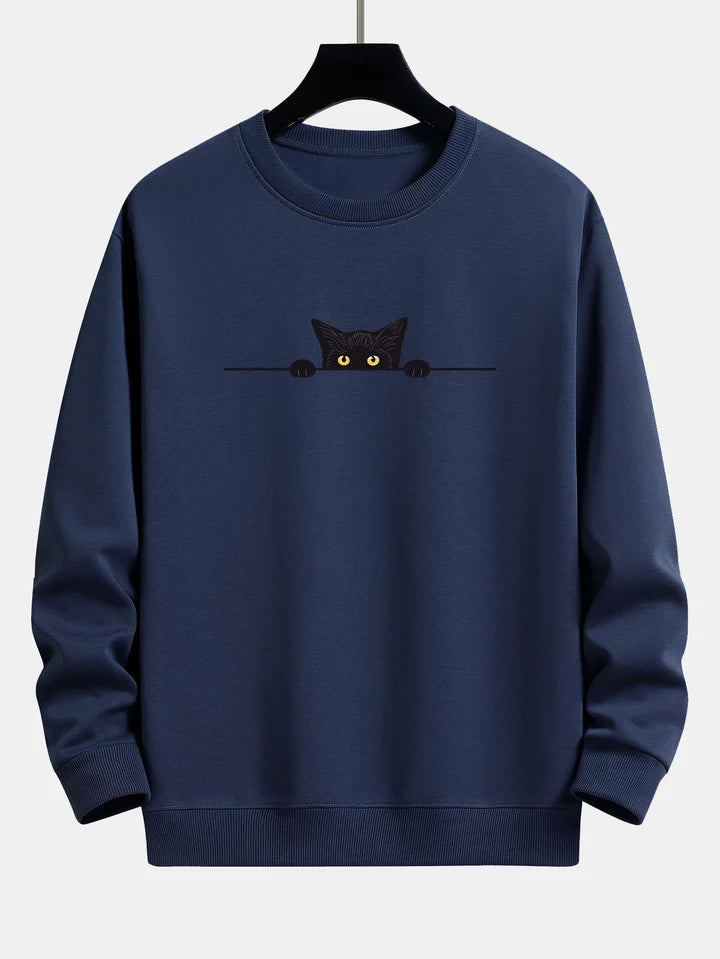 Sweatshirt Relax Fit à Imprimé Chat Noir