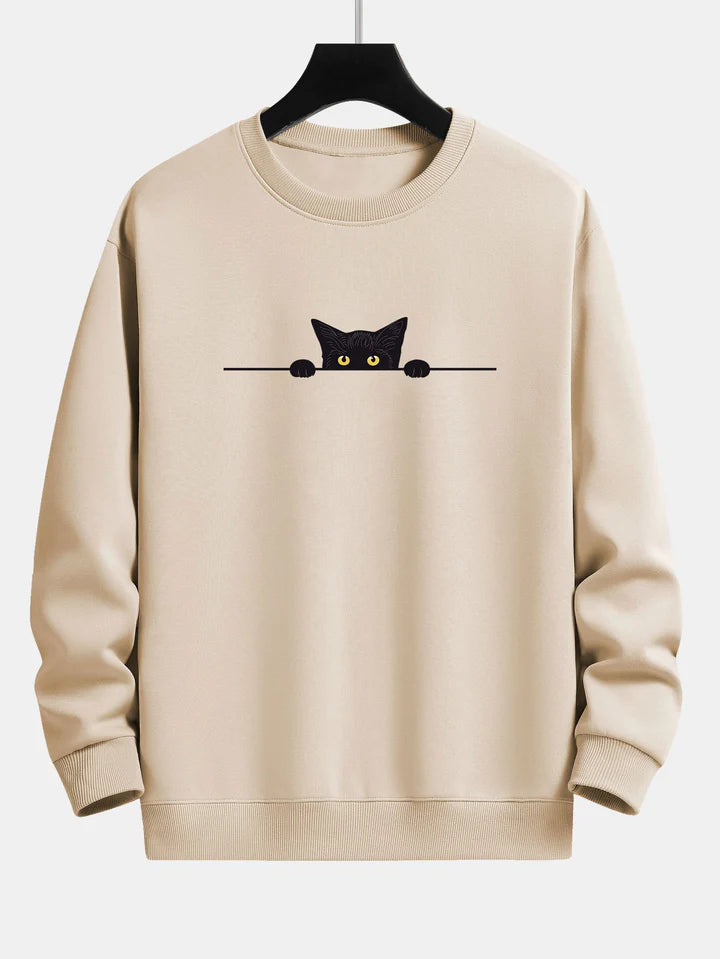 Sweatshirt Relax Fit à Imprimé Chat Noir