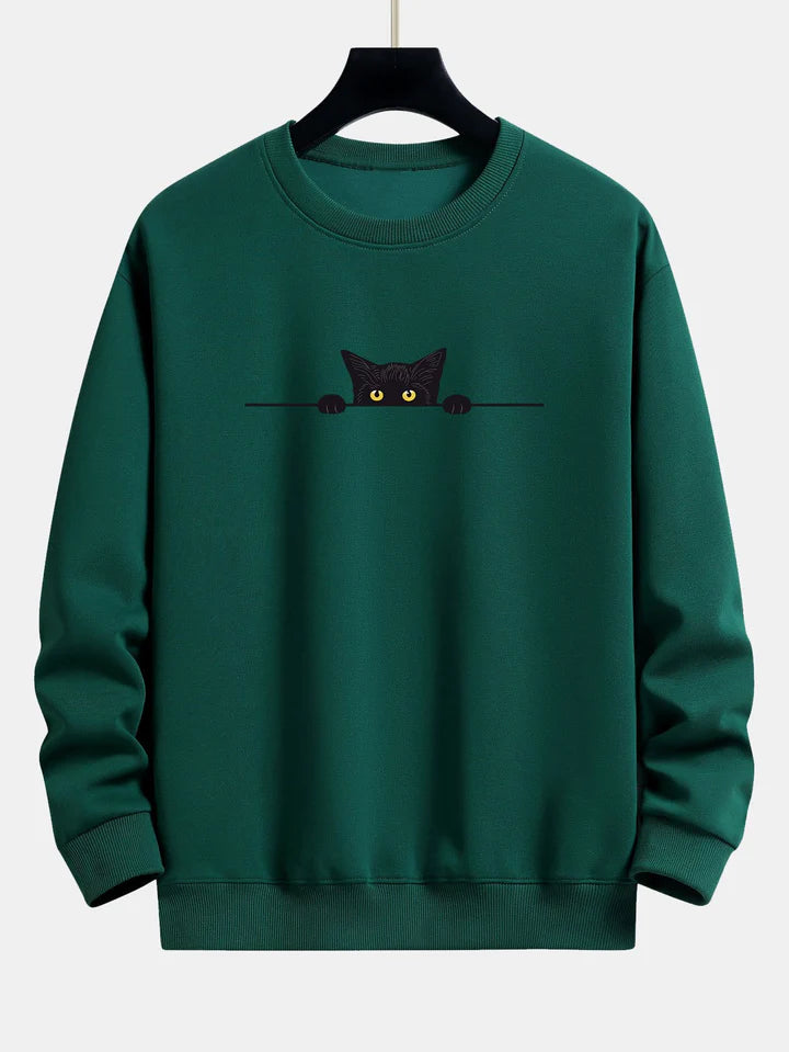 Sweatshirt Relax Fit à Imprimé Chat Noir