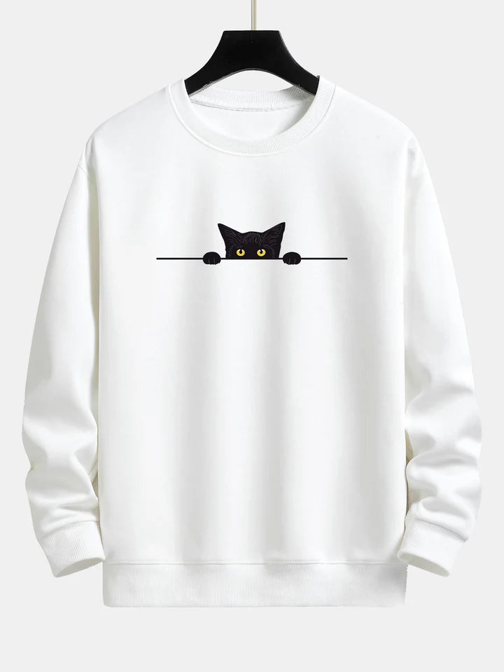 Sweatshirt Relax Fit à Imprimé Chat Noir